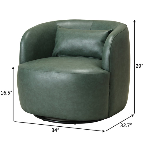 Ashlie Faux Leather Swivel Chair - Green Faux Leather Swivel Chair | Modern Barrel Chairs | Kinwell Furniture | Swivel Accent Chairs